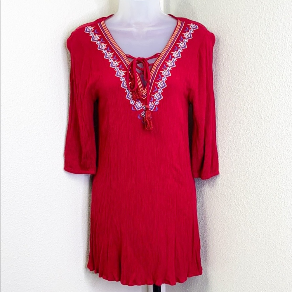 UMGEE Embroidered Crinkle Gauze Tunic Dress Medium